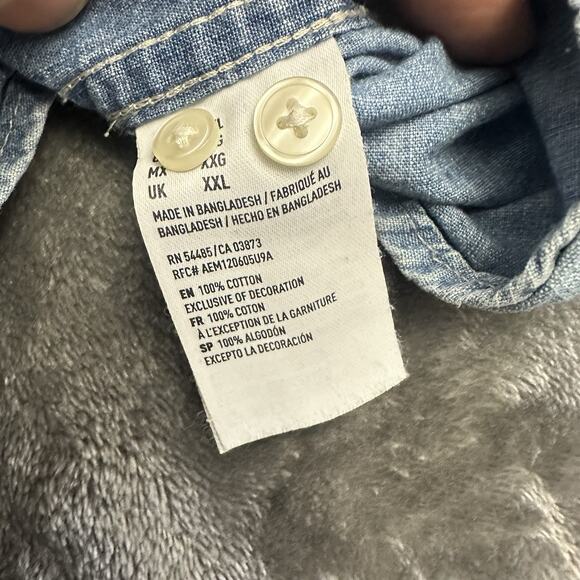 American Eagle Shirt Mens XXL Blue Chambray Denim Button Down Short Sleeve - Picture 4 of 9